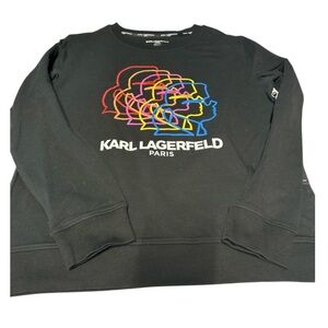 Karl Lagerfeld Black Crewneck Sweater with Artistic Design